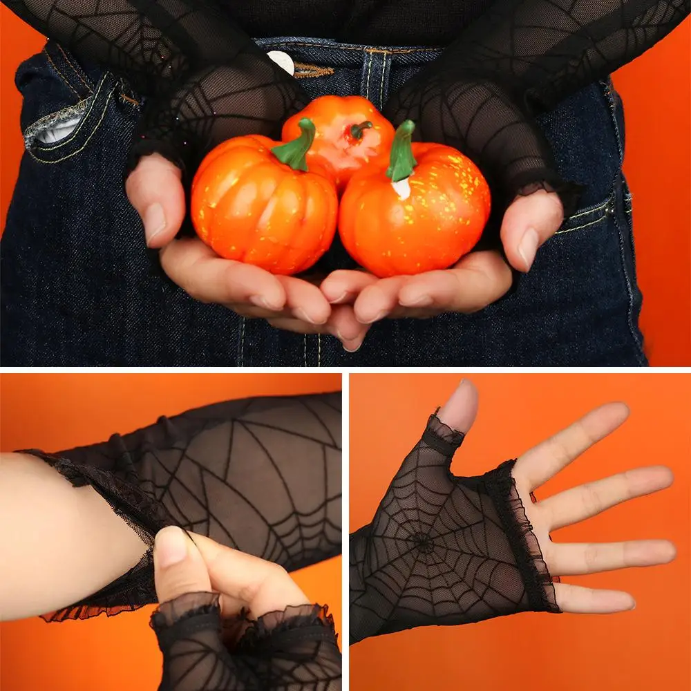 

1 Pair of Costume Accessory Half Finger Cosplay Stretchy Women Long Gloves Arm Sleeves Gothic Mittens Halloween Gloves