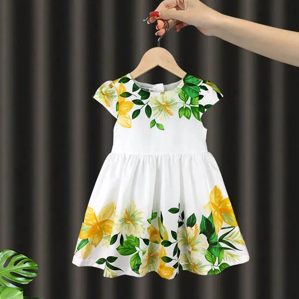 

Toddler Girls Cute Dress Outfits 2022 Summer New Kids Girls Printed Floral Round Neck Princess Dress Casual Dress for Kids 2-6 Y