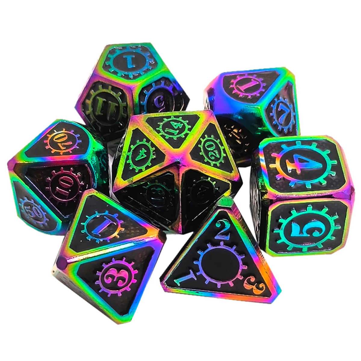 

7 шт./компл. набор металлических многогранных игральных костей из цинкового сплава, многосторонние кубики, партия D4 D6 D8 D10 D10 % D12 D20 для игр D & D ...