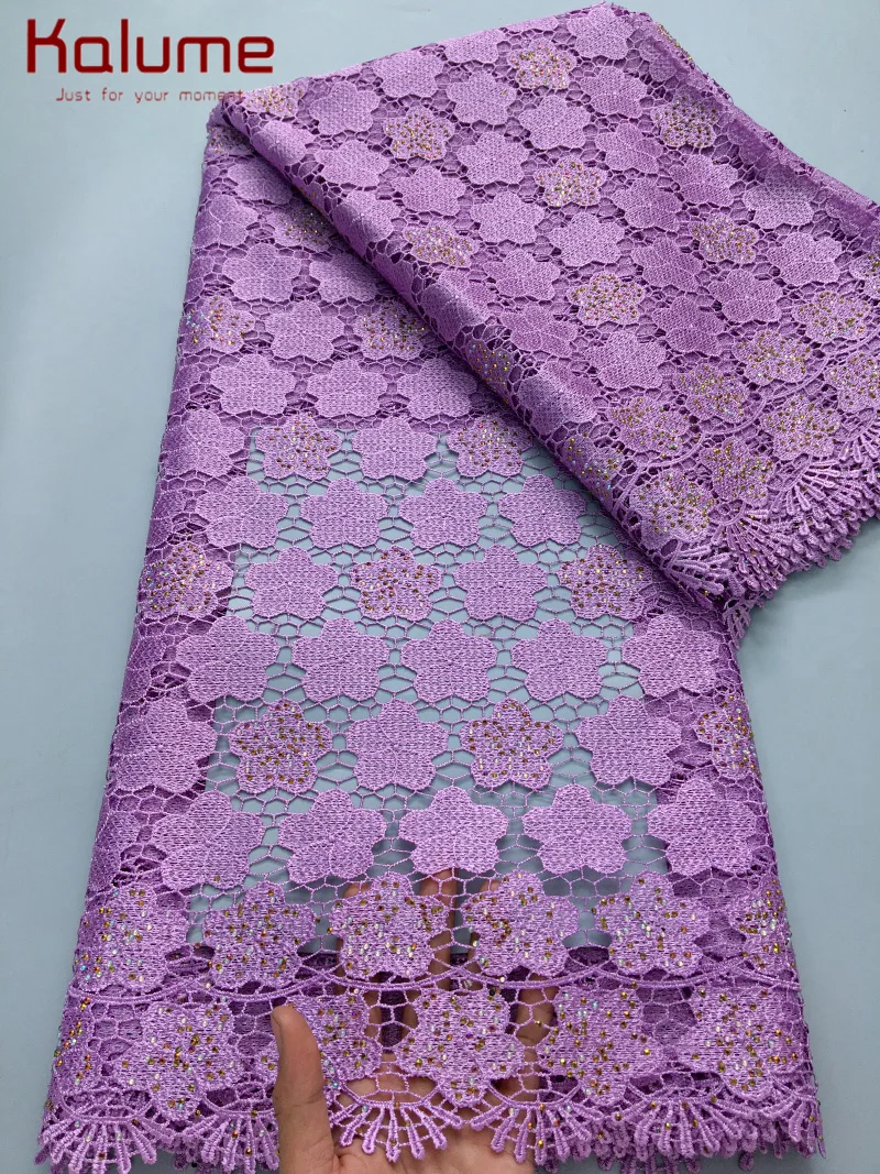 Синяя гипюровая кружевная ткань высокого качества с камнями 2025 нигерийская