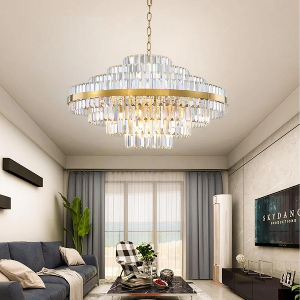 Modern round crystal dining room lamp golden meeting room decorated for living room