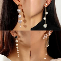 elegant simulated pearl earrings for women long earrings femme wedding party ear studs jewelry vintage girls drop pearl earrings