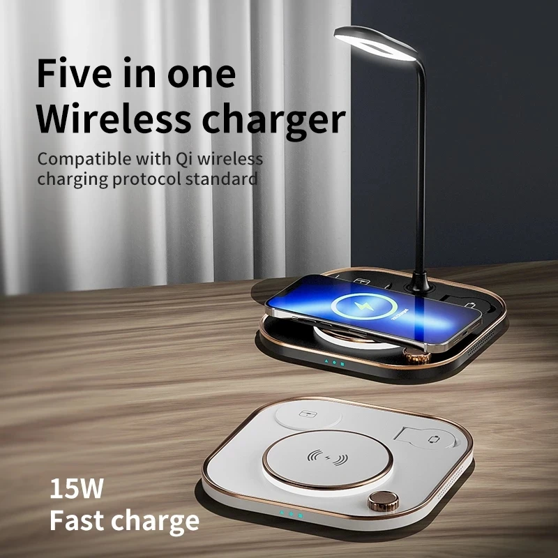 15w fast 3 in 1 wireless charging for iphone phone watch earphone modern led office desk lamp wireless charger lamp free global shipping