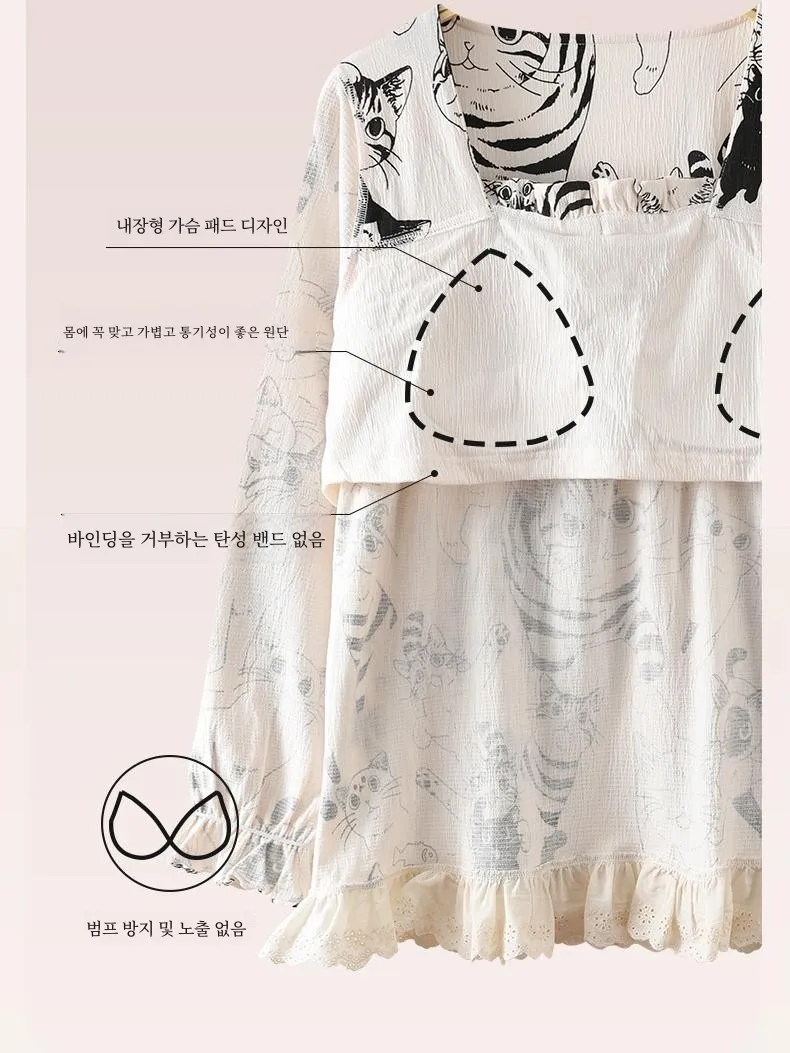 Пижама с нагрудной подушкой женские весенне-осенние хлопковые брюки длинным