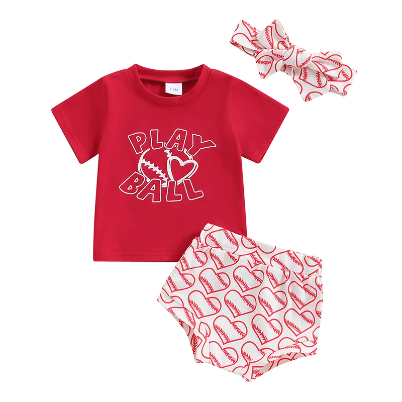 Футболка с коротким рукавом и шорты принтом в виде сердечек