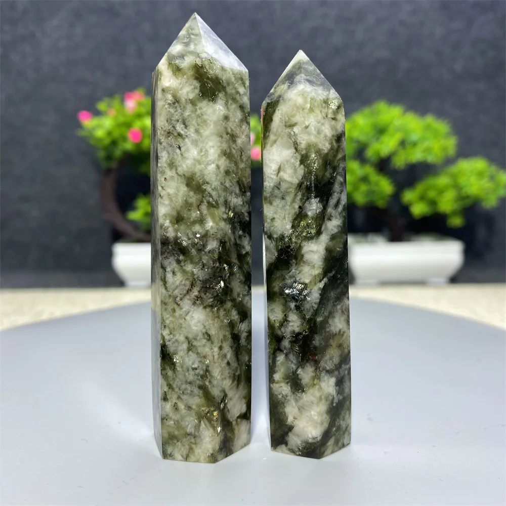 Зеленая слюдяная турмалиновая башня натуральный кристалл Кварцевая палочка