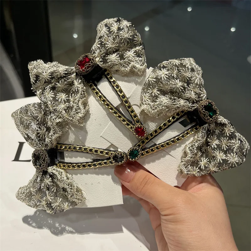 

Hair Accessories Female Bow Lace Crystal Hairpin Ponytail BB Clip Top Clip Hairpin Hair Accessories
