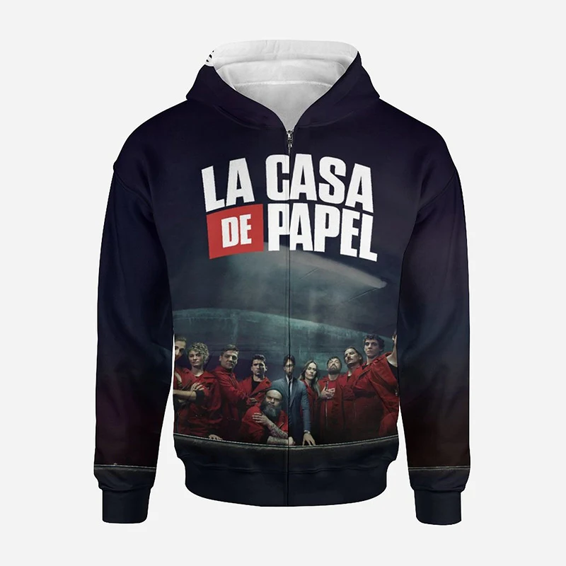 

2022 New La Casa De Papel 3D Print Zip up Hoodie Tops Men Women Children Streetwear Harajuku Cool Sweatshirt Zipper Hooded