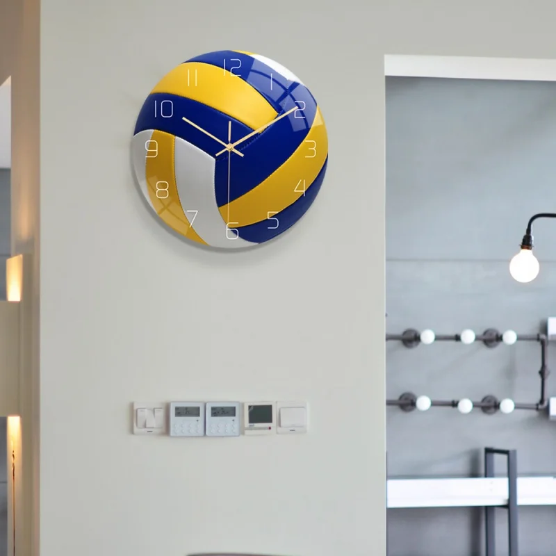 

[Wall Stickers] Cc119 Volleyball Wall Clock Sports Ball Wall Clock Acrylic Material Noiseless Movement Bedroom and Living Room D