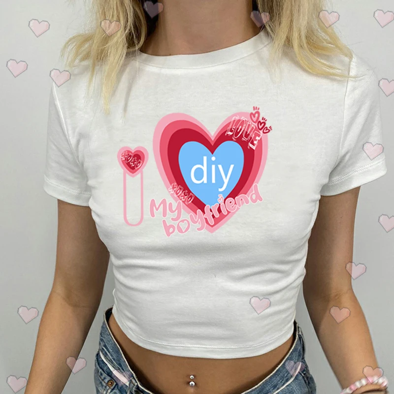 Женские эстетические кроп-топы футболка I Love Heart Your Like Photo черная на заказ