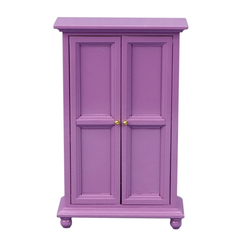 

Hot Sale 1:12 Dollhouse Bedroom Purple Wardrobe Cabinet Simulation Miniature Wardrobe For Dollhouse Decoration Kids Toy