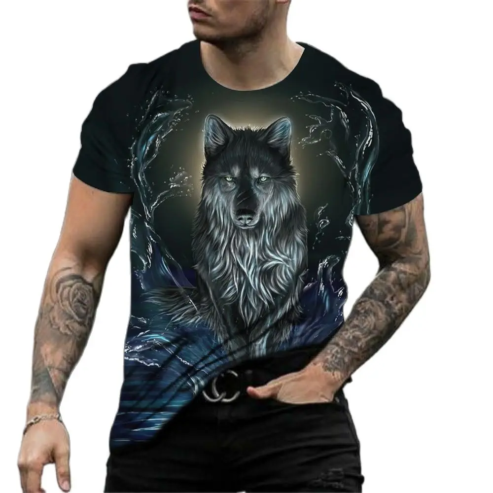 

Vintage Daily T Shirt For Men 3D Animal Print Short Sleeve Tops Casual Street Wolf Graphic T-shirt Oversized Tees Male Clothing