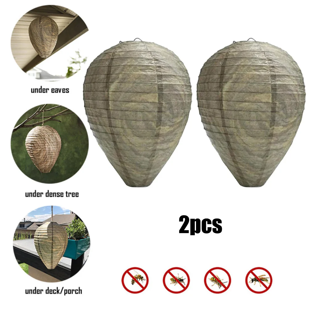 

2Pcs Hanging Fake Wasp Nest Decoy Paper Lanterns Deterrent For Wasps Hornet Fake Wasp Nest Simulated Deterren