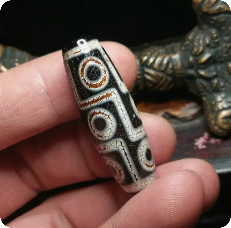 Тибетский Baojiang Fire Offering старый кулон Дзи с девятью глазами 13x40 мм