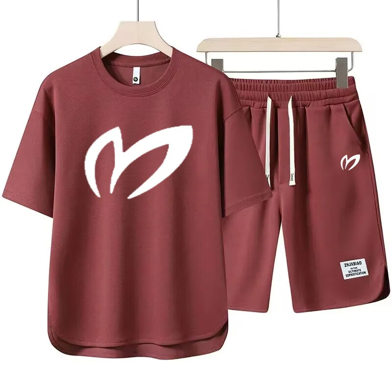 Summer New Men's Two Piece T-shirt+Shorts Sportswear Fashion Print Loose Harajuku Style Street Apparel Casual Golf Set