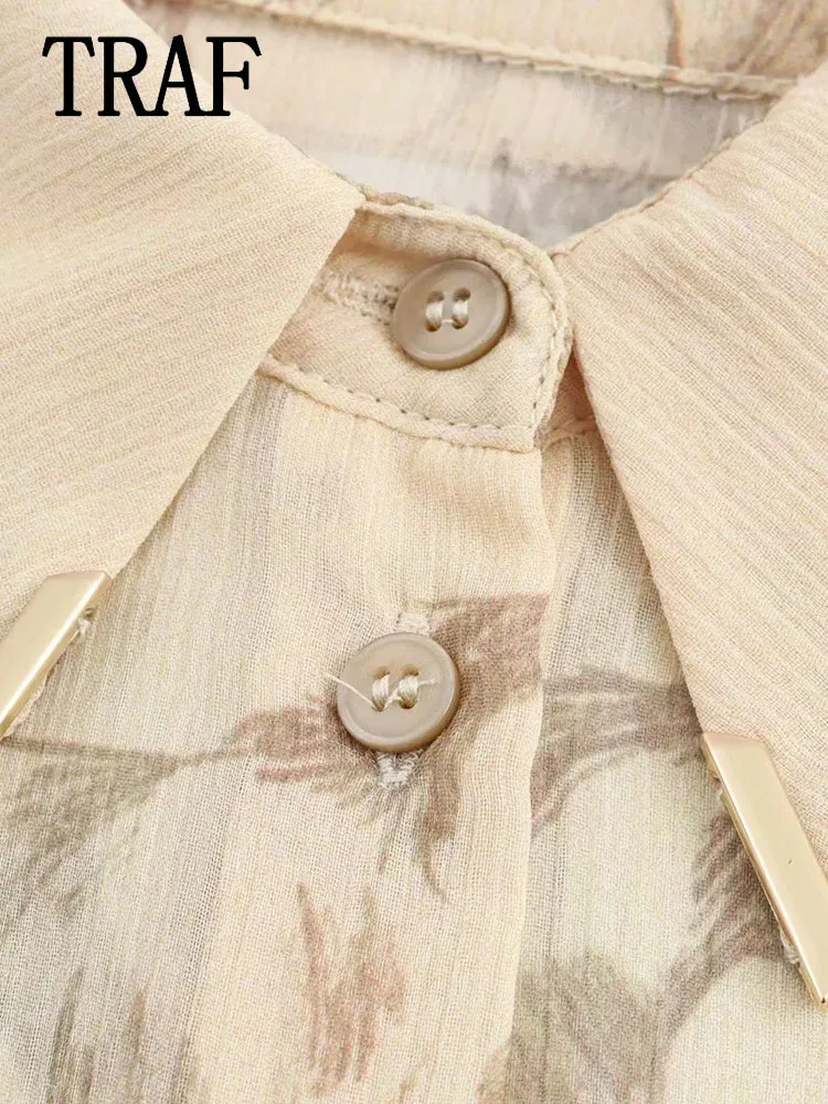 TRAF женская рубашка с принтом модная элегантная однобортная уличная длинными