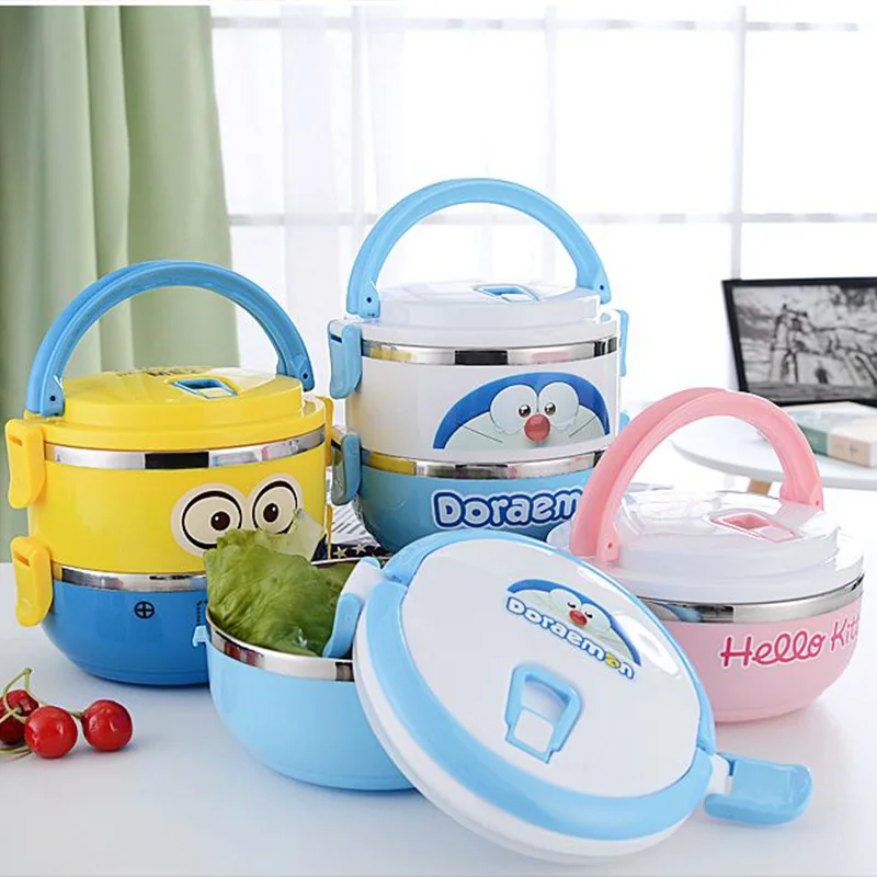 

Sanrioed Cartoon Kawaii Lunch Box Cute Kt Cat Doraemon Students Soup Bowl Fruit Lunch Bento Stainless Steel Microwave Insulation