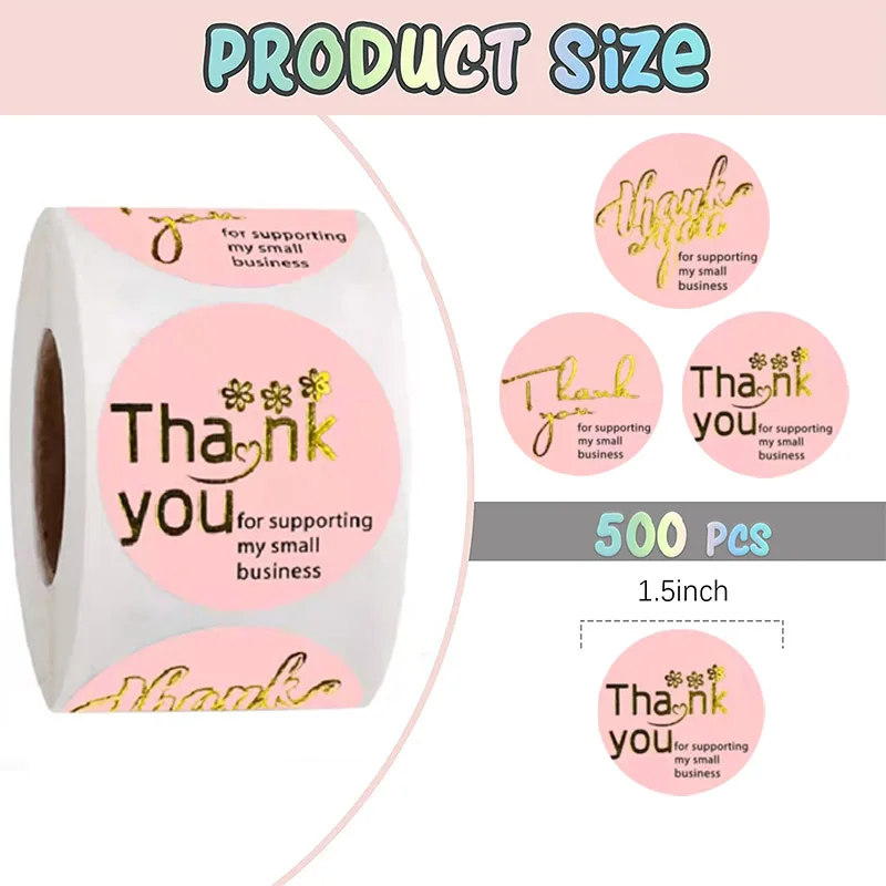 

Pink Gold Foil Thank You Stationery Sticker for Supporting My Small Business Gift Envelope Cards Decor Sealing Labels 100-500pcs