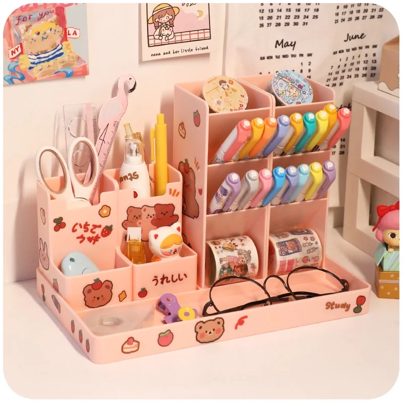 

Children's Stationery Holder Female For Storage Box Pupils Large Creative Multifunctional Pen Pen Holder Capacity Lnclined Desk