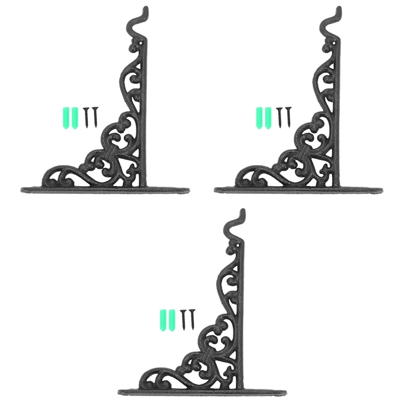 

3X Cast Iron Hanger Wrought Iron Garden Hook Flower Pots Basket Wall Hanger Bracket With Expansion Screw