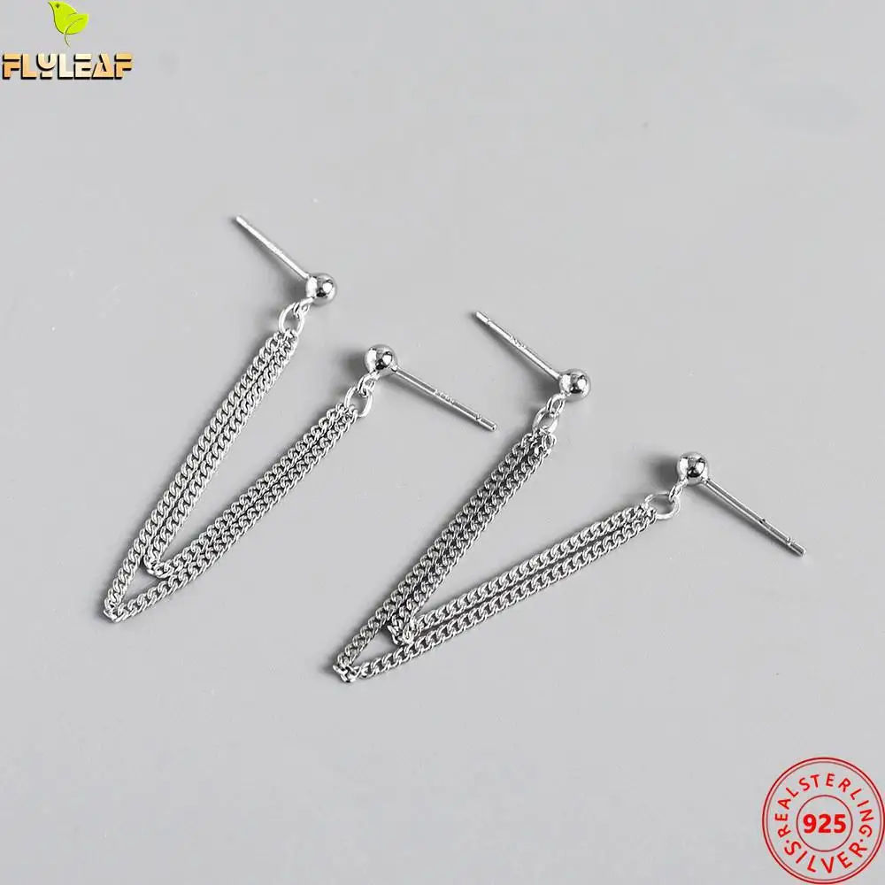 

Double Layer Chain Bead Stud Earrings For Women Real 925 Sterling Silver Personality Fashion Jewelry 2022 New Arrival