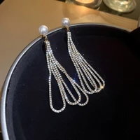 2022 new luxury gold jewelry full rhinestone waterdrop tassel pearl dangle earrings for women party accessories brincos gifts
