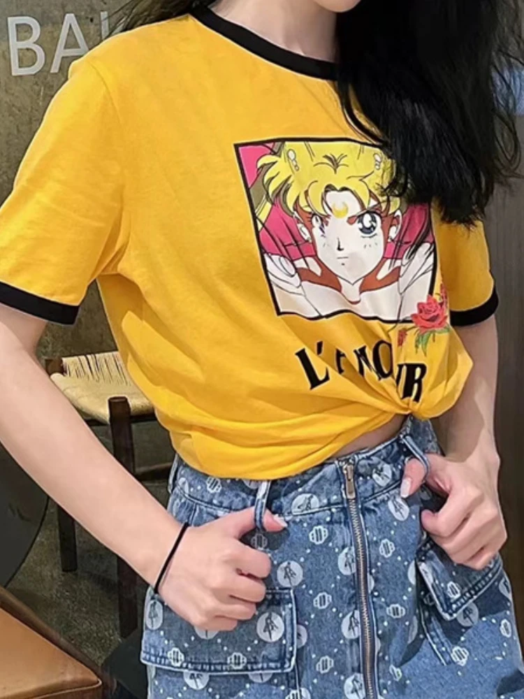 

2022 Maj New Spring and Summer Color Matching Casual Comfortable Women Short-sleeved T-shirt Top