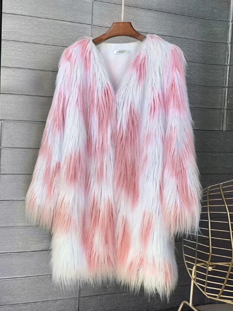 Autumn Winter Fashion Long Sleeve Faux Fur Coats Women 2022 Elegant Ladies Office Fluffy Long Outwear Casual Streetwear