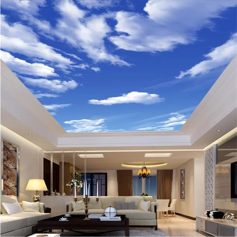 

3D Wallpaper Living Room Ceiling Murals Wallpaper For Kitchen Bathroom Home Decor Blue Sky White Clouds Wall Murals