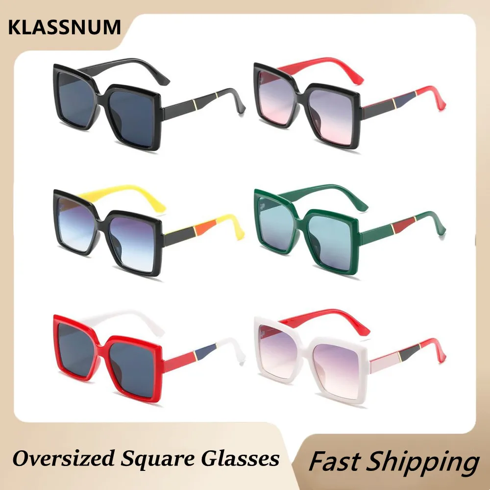 

KLASSNUM Oversized Square Sunglasses Fashion Vintage Gradient Shades Eyewear Trendy Retro Brand Designer Outdoor Sun Glasses