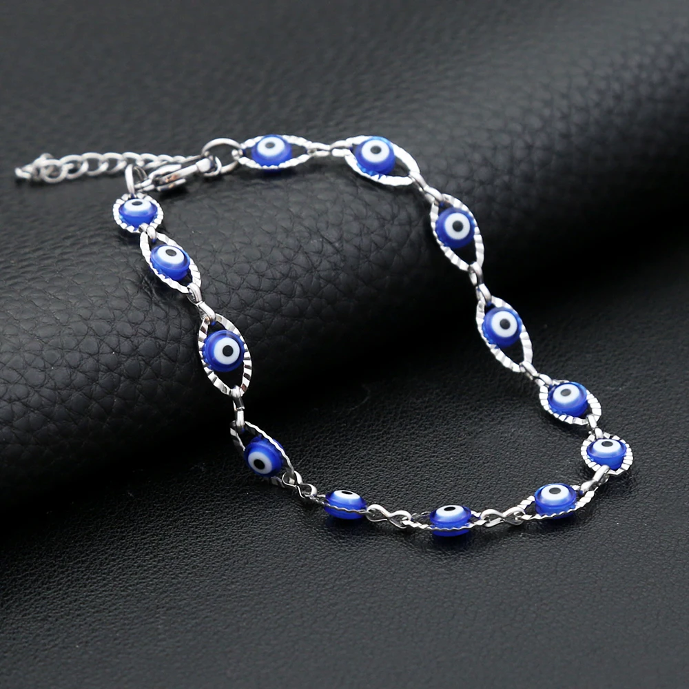 Фото Новые простые турецкие браслеты Lucky Evil Eye из нержавеющей стали для женщин и мужчин, амулет в стиле панк, модные украшения, подарки для пар, дропшиппинг №1