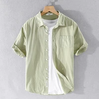 summer cotton mens short sleeve tops shirt business trend half sleeve upper garment mens casual breathable shirtd thin
