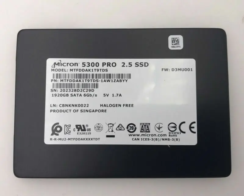 

Micron 1.92TB 5300 PRO SSD SATA 3 6G 2.5" Server Data Center SSD MTFDDAK1T9TDS