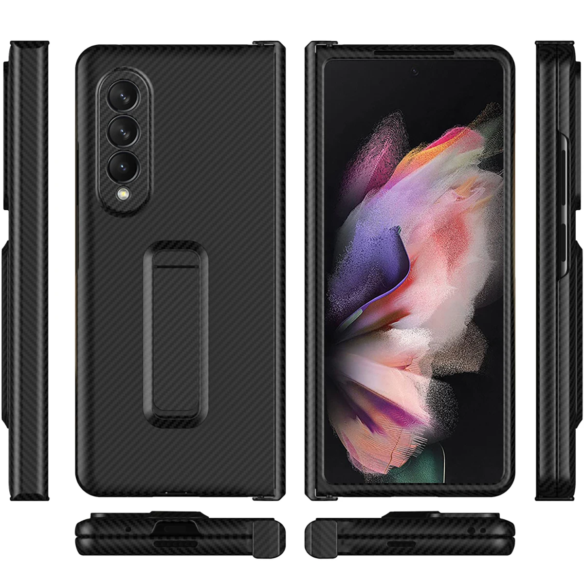 

Со стеклянной пленкой для Samsung Galaxy Z Fold 3 Fold2 фотографический чехол-подставка из углеродного волокна с рисунком на петлях защита от ударов защ...