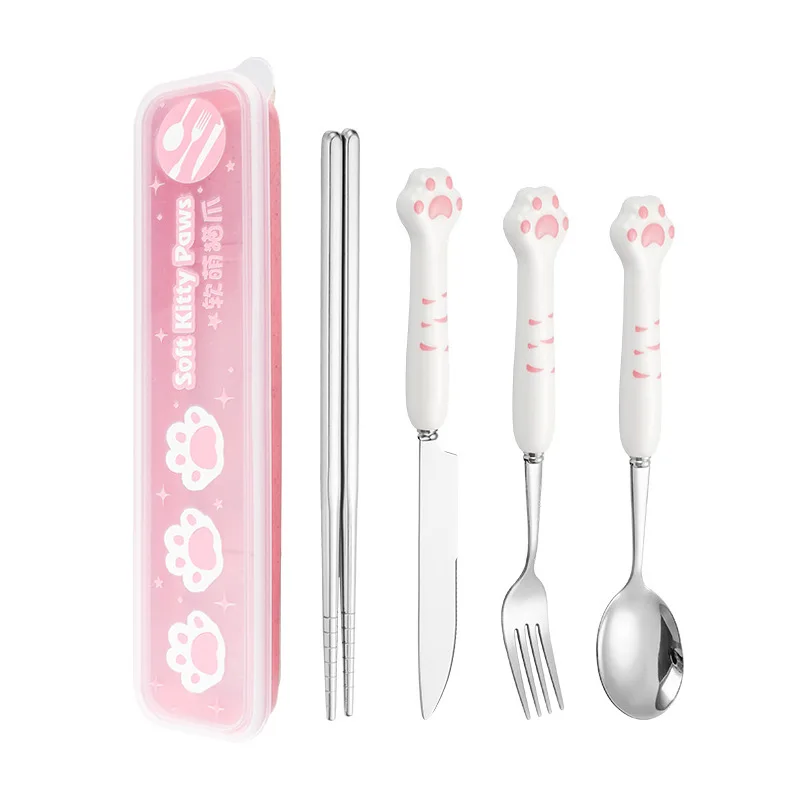 

Cute Set Cutlery Spoon 304 Claw Tableware Cute Stainless Chopsticks Steel Cartoon Good Gift Fork Ceramic Cat