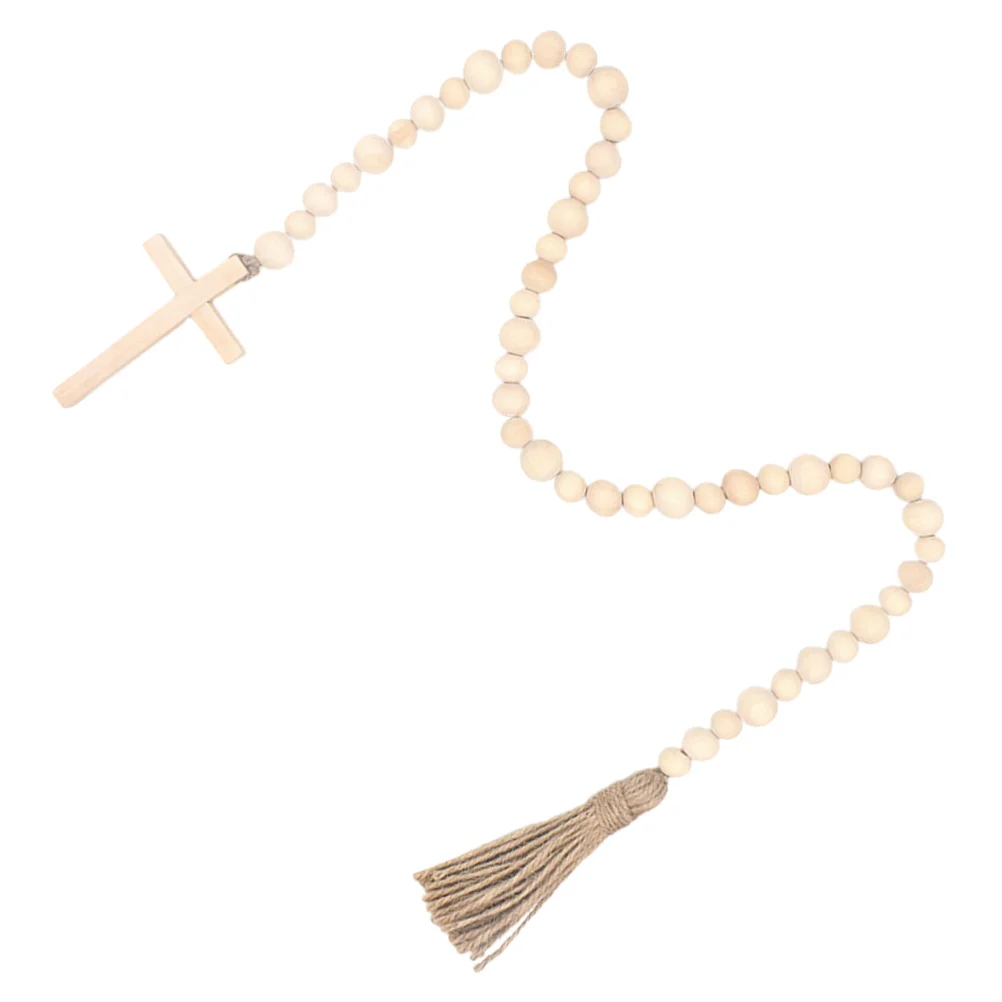

Twine Tassel Beads Wood Pendant Delicate Wooden Rustic Decor String Cross Party