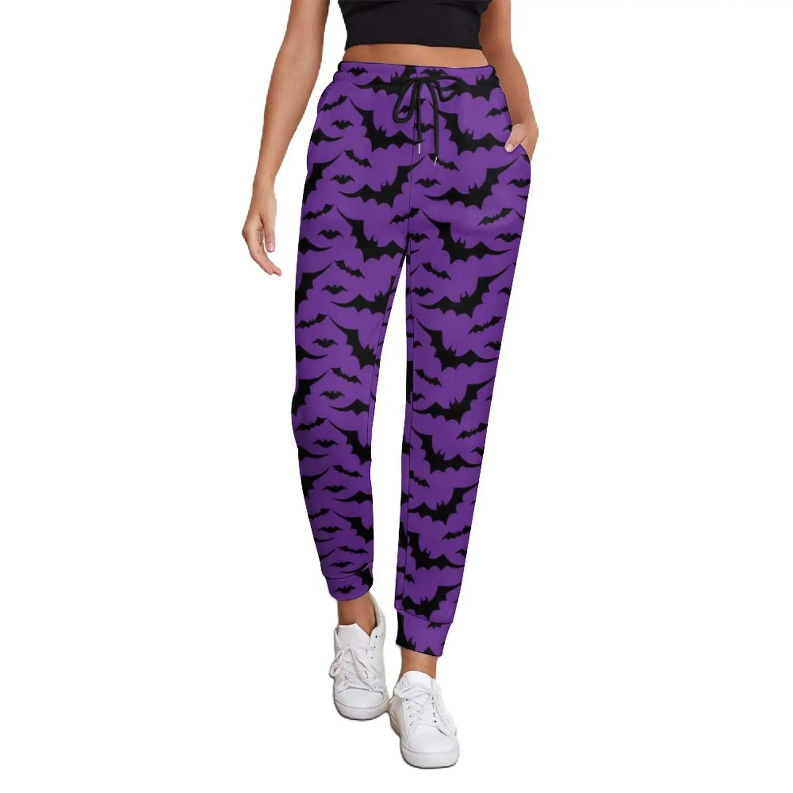 

Purple Bat Jogger Pants Spring Halloween Print Vintage Sweatpants Women Street Wear Graphic Trousers Big Size 3XL
