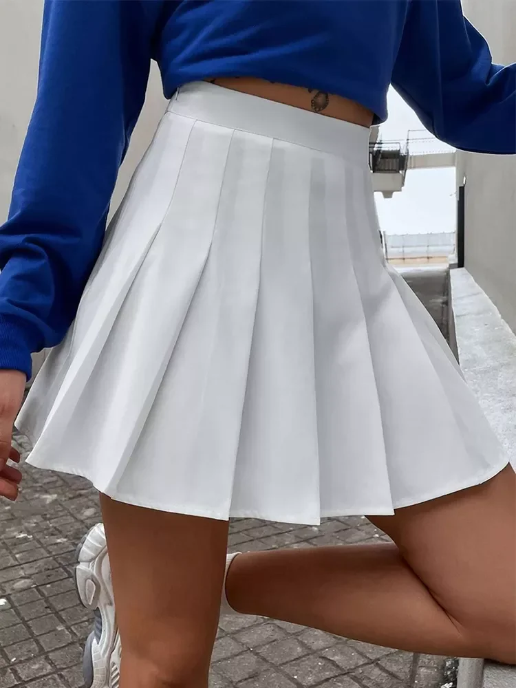 

Preppy Style High Waist Solid Pleated Mini Skirt Women Summer Spring Korean Fashion Cute White A-line Skirt Y2k Skort Clothes
