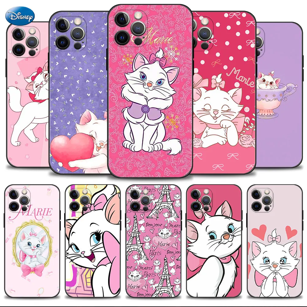 

For iPhone 11 14 7 Plus 12 Pro Max 13 8 XR X XS SE 5 6S SE2 6 5S Mini Fashion Etui Coque Disney Luxury Cartoon Cat Marie
