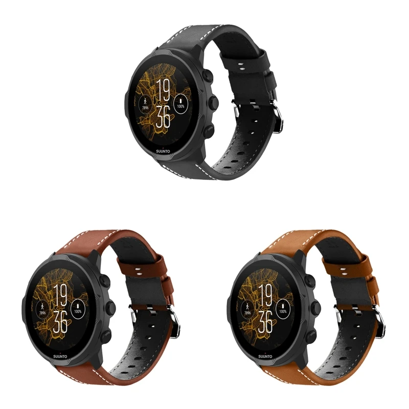 

R91A Soft Leather Band Strap Compatible with Suunto7/9/9 Baro Smartwatch Bracelet Replacement Wristband Sport Belt Waterproof