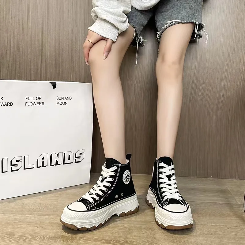 2023 Spring/Summer Sports Shoes Women's Shoes Vulcanized Canvas Shoes High Top Sports Shoes Leisure Breathable Platform Shoes