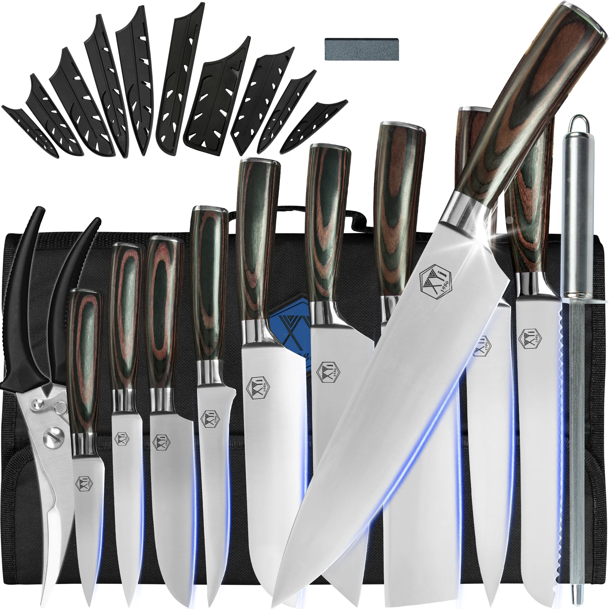 

Набор кухонных ножей XYj, профессиональный набор из 10 предметов с рулонным мешком, из нержавеющей стали, для шеф-повара, заточки ножниц, подарочная упаковка