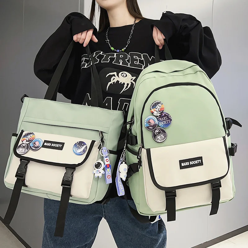 

Unisex Large Capacity Student Backpack High Quality Boy Girl Two Piece Schoolbag Set Fashion Waterproof Book Pack Travel Bag New