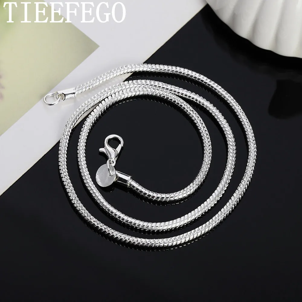 

TIEEFEGO 925 Sterling Silver 16/18/20/22/24 Inch 3mm Snake Chain Necklace For Women Man Fashion Wedding Party Charm Jewelry