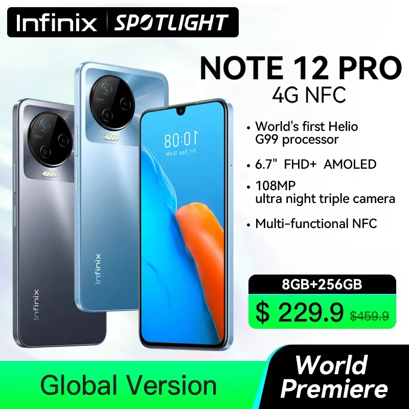 *World Premiere* infinix NOTE 12 PRO 4G NFC Smartphone Helio G99 Processor 6.7 AMOLED Display 108MP Triple Camera Mobile Phone