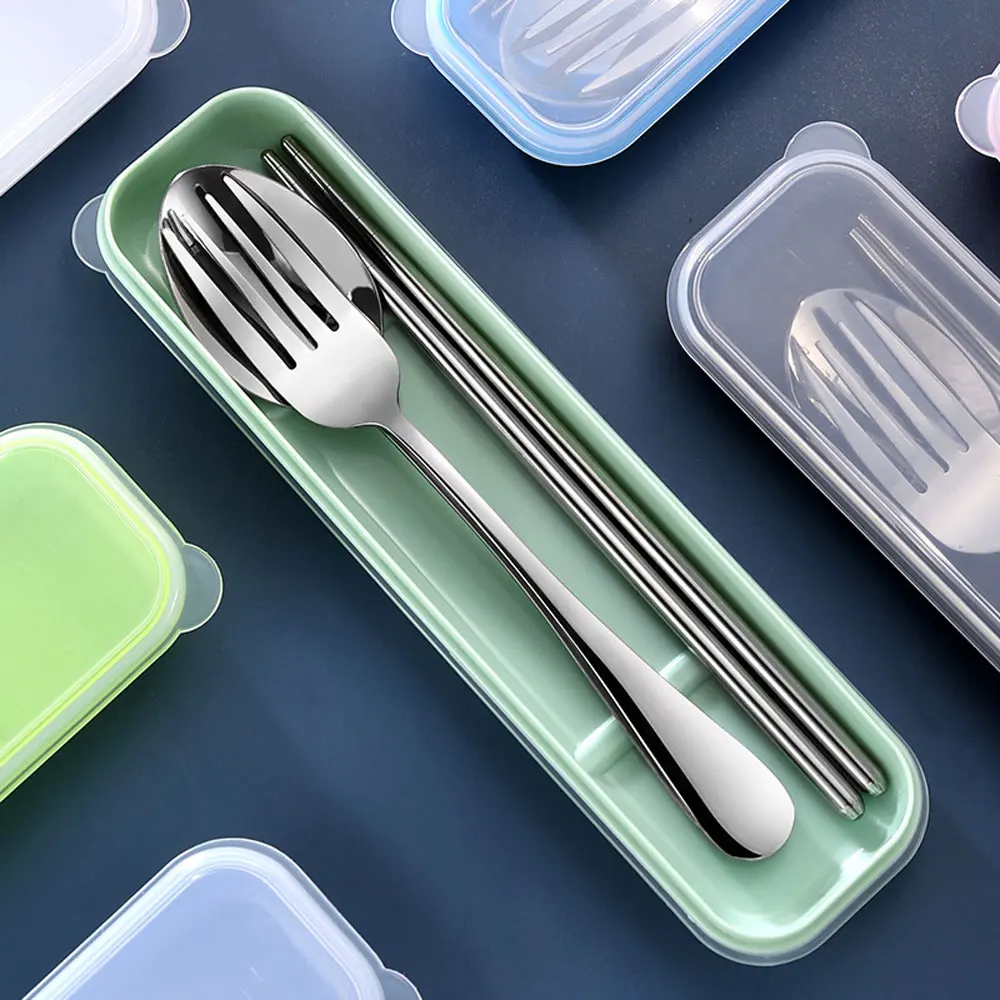 

Cutlery Set Stainless Steel Chopsticks Stainless Steel Cutlery Portable Three-Piece Set Boxed Soup Spoon Fork Chopsticks Set