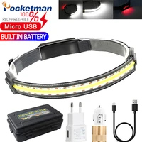 cob led headlamp built in battery rechargeable headlight waterproof head lamp white red lighting for camping running