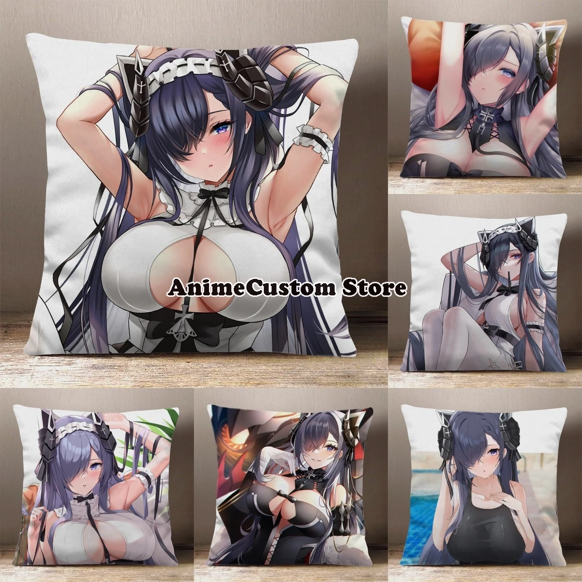Impressão dos Desenhos Almofada de Volta Jogo Azur Lane Agosto Von Parseval Praça Jogar Travesseiro Anime Animados Siesta Dakimakura Kms