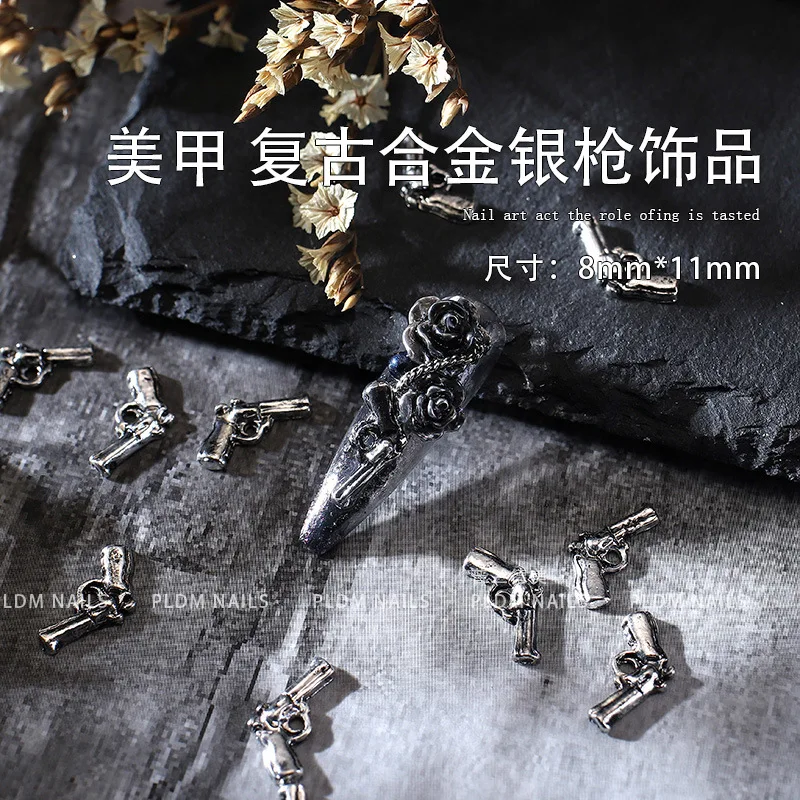 20PCS/Set Retro Silver Metal Nail Charms Pistol Gun Designs For Nail Art Decoration Jewelry Accessories Punk Manicure Parts