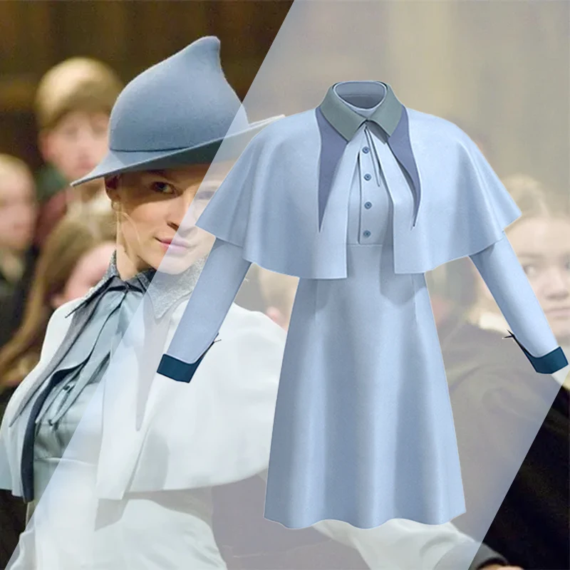 

Halloween Wizard School Witch Fleur Isabelle Delacour Beauxbaton Magic Cosplay Costumes Hat Women School Uniform with Cap Suit